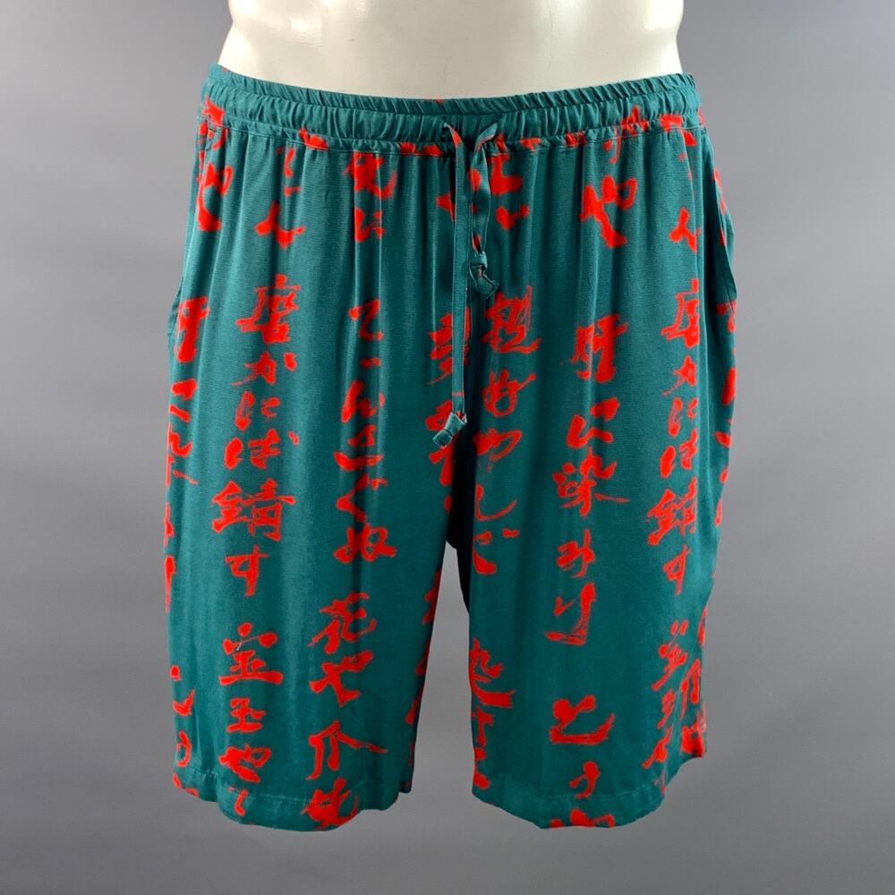 OPENING CEREMONY Size L Green Red Graphic Rayon Drawstring Shorts